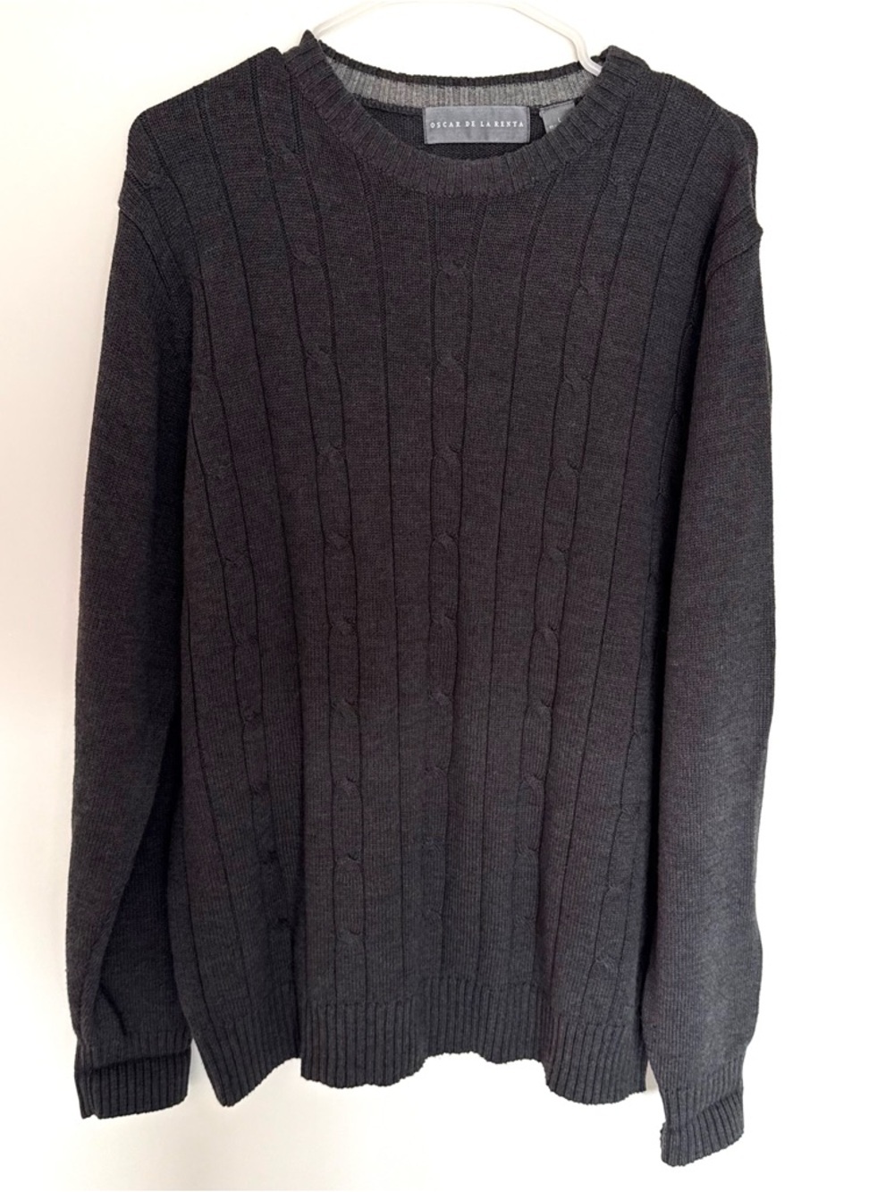 Oscar de la Renta Men's Charcoal Cable-Knit Crewneck Sweater